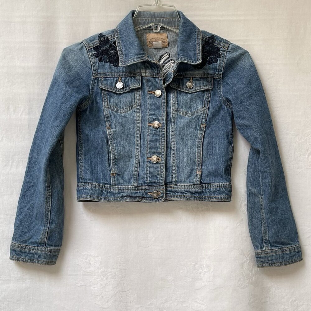 Roebuck Kids Girls Medium Denim Jean Jacket Embroided Floral Festival Vacation